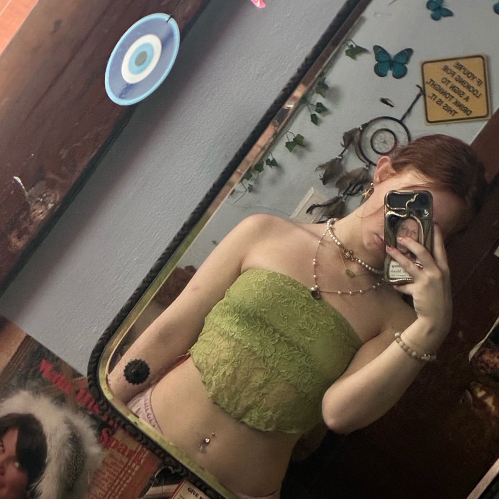 SHEIN Green Lace Crop Top